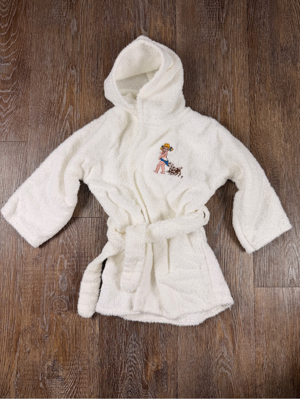Kinder by Kaufman Kids Hooded Terry Robe Swim Cover Up White VTG 90s | 3T